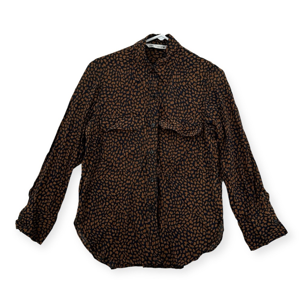 Women's Brown and Black Printed Button-Up Shirt